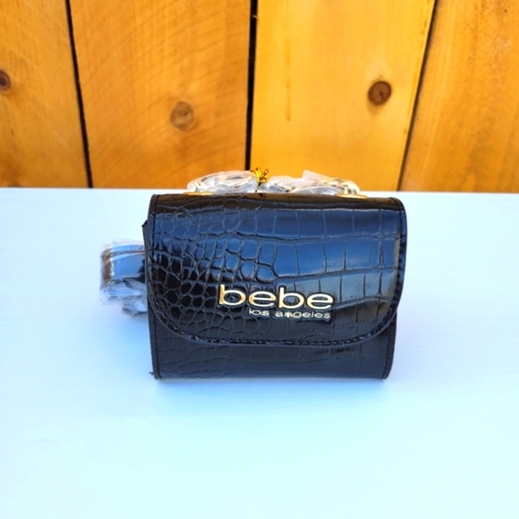 New Bebe Los Angeles Camile Croco Micro Fannypack  Black - Picture 1 of 16